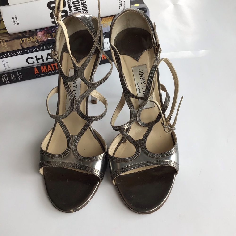 Jimmy Choo Heels 39.5 Silver Mirror Strappy Cage - Picture 6 of 12